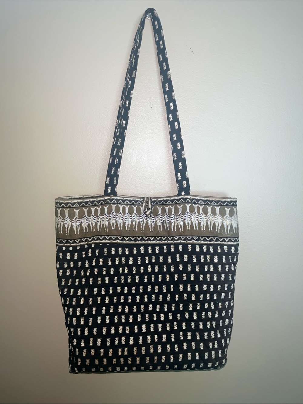 Vintage Vera Bradley Zebra Pattern Zoo Animal Button Tote Bag 90s Y2K